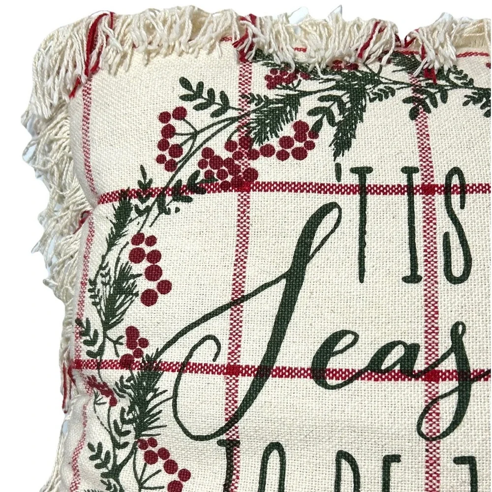 Christmas Throw Pillow Tis The Season Jolly Holly Maroon Berries ZIPS 19